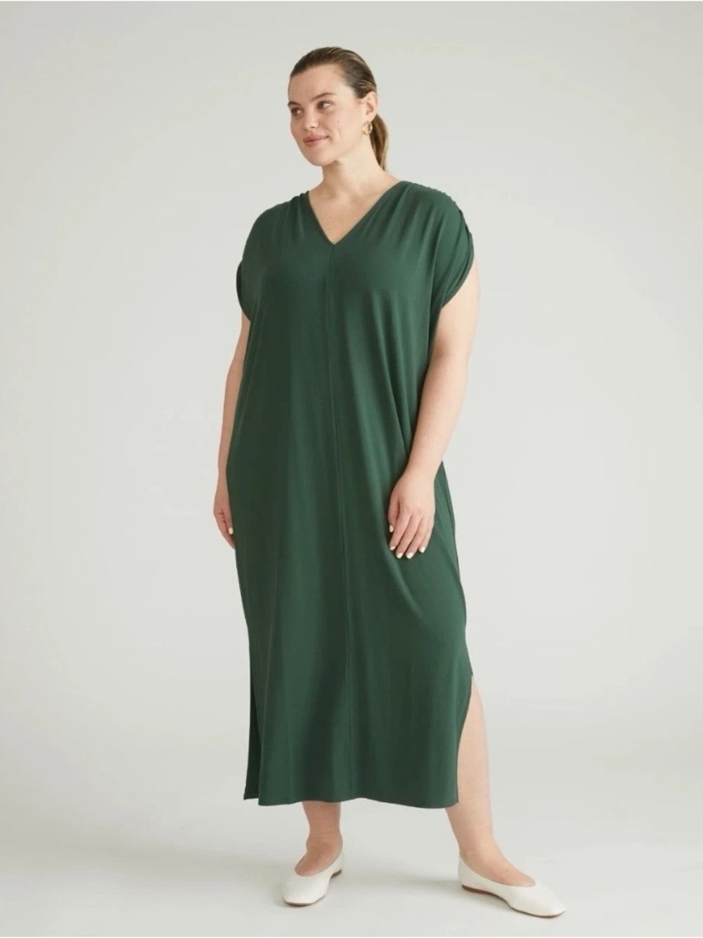 Universal Standard Kris Divine Jersey Kaftan Dress Conifer Green 18/20 Med NEW